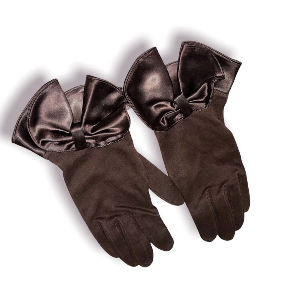Vintage Dawnelle Wrist Length Gloves brown satin & cotton USA Size 7